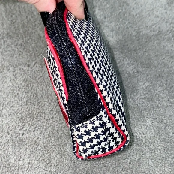 AUTH VTG Christian Dior Houndstooth Small Cosmetic Makeup Bag Clutch Zip Pouch - Picture 9 of 16
